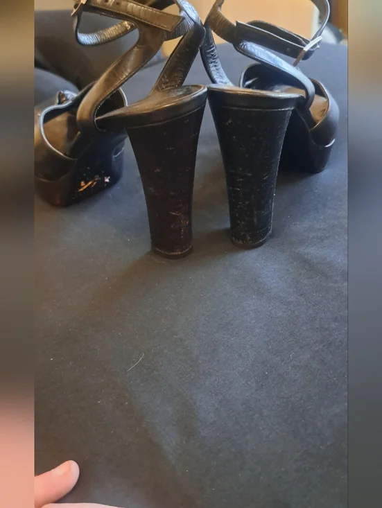 Celine Black Leather Open-Toe Ankle-Strap Heels with Stud Detail - Picture 4 of 7